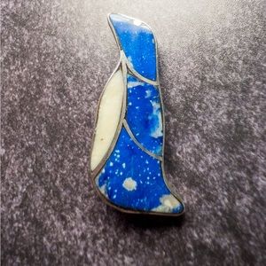 VINTAGE ZUNI LAPIS LAZULI INLAY BIRD BROOCH PIN STERLING SILVER